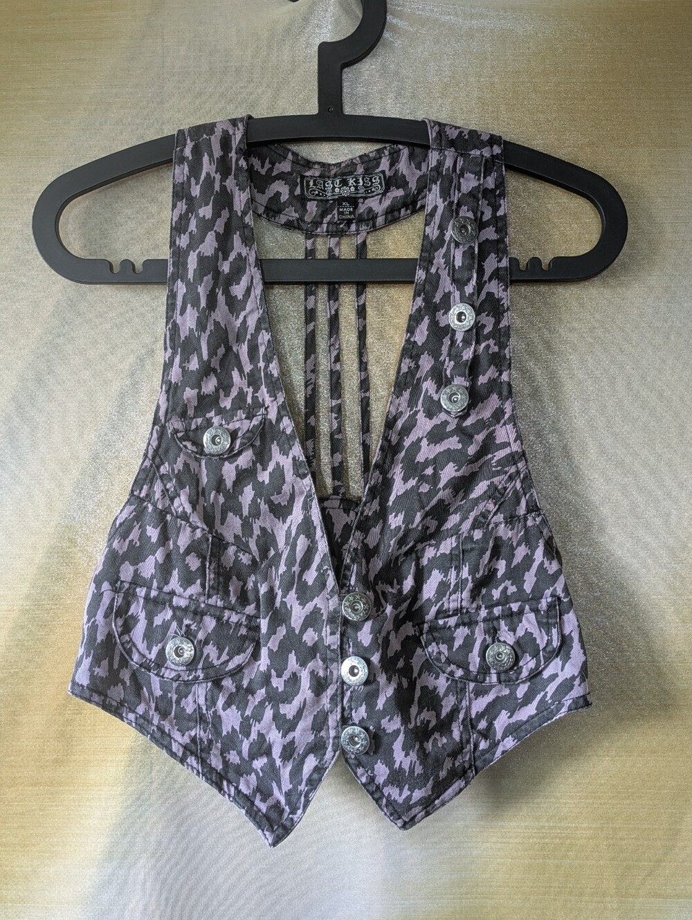 Vintage Last Kiss Purple & Black Eclectic Crop Vest